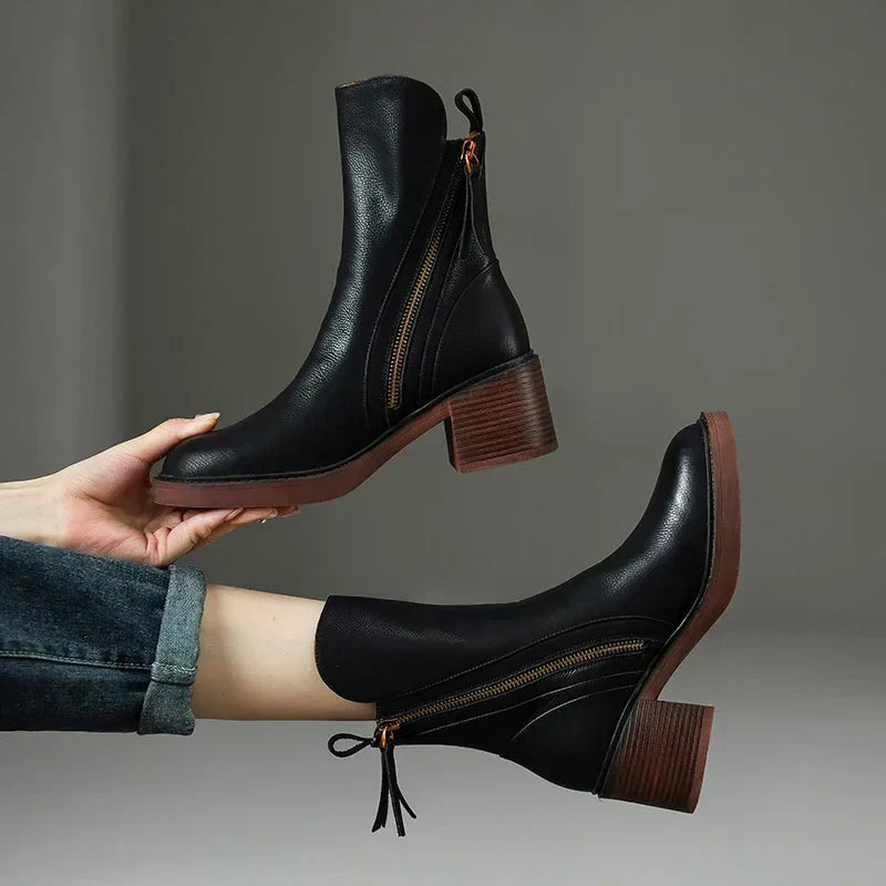 Drucilia - Bottines en Cuir Élégantes Double Fermeture